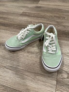 Vans Mint Green Low-Top Canvas Sneakers with White Stripe